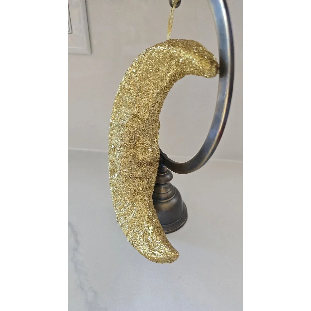 New Kurt Adler Gold Glitter Crescent Moon Man in Moon Christmas Orn styrofoam
